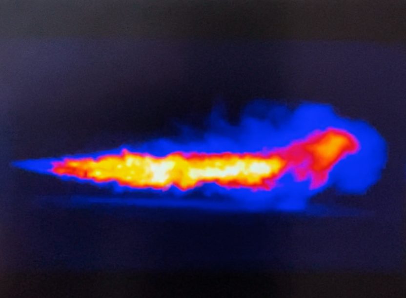 Thermal camera image of a hydrogen jet flame