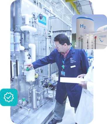 Technician inspecting hydrogen equipment